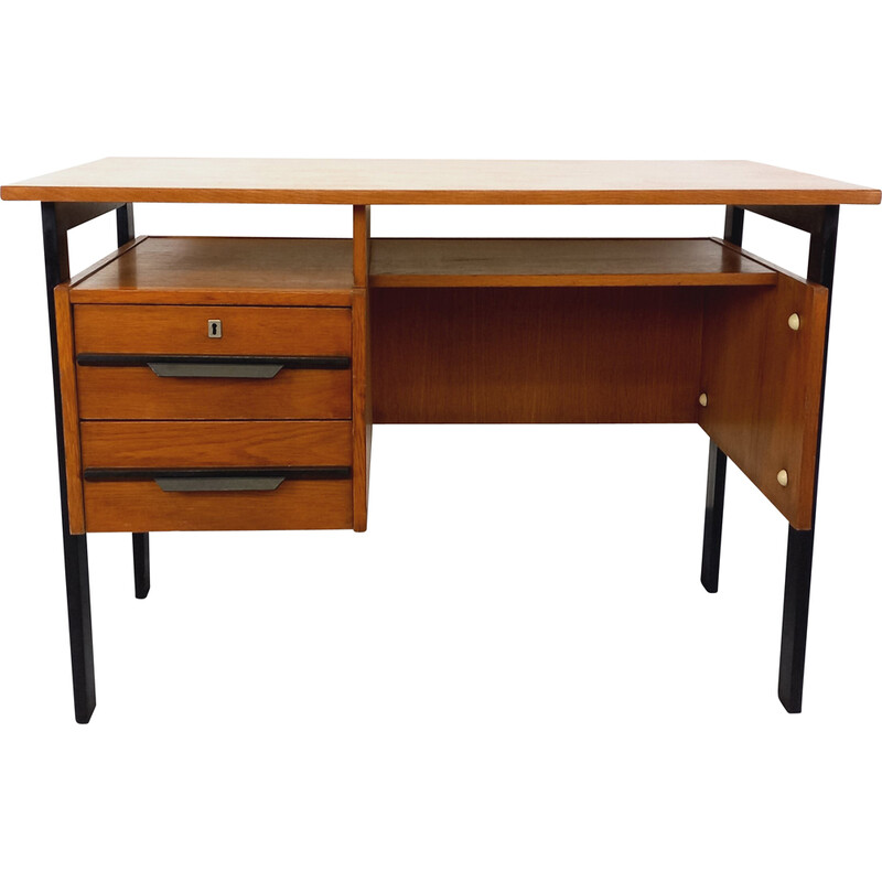 Vintage oak and black wood desk, 1960