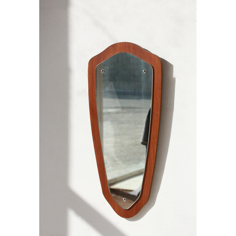 Vintage teak rearview mirror, 1960