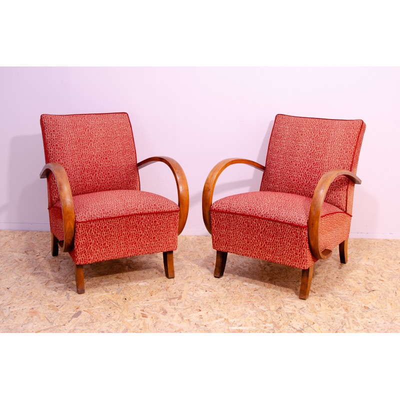 Paar vintage "C" fauteuils in gebogen hout van Jindřich Halabala voor Up Závody, Tsjecho-Slowakije 1950