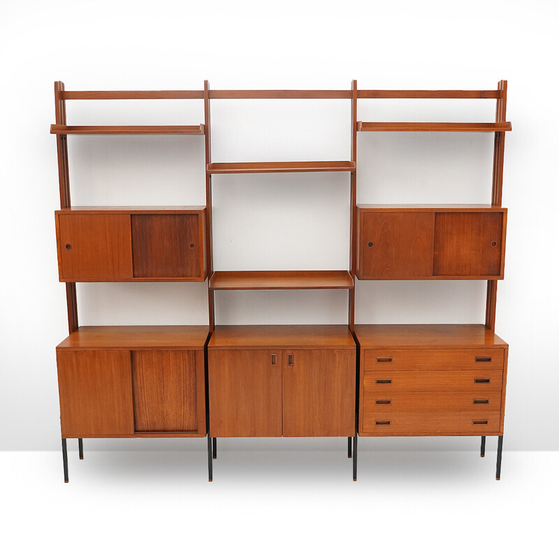 Vintage bookcase in metal and solid wood, Italy 1960