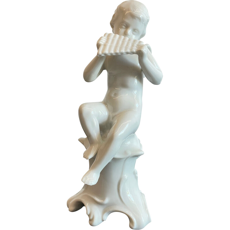 Vintage musician angel in enameled porcelain, Italy