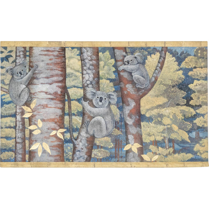 Pintura vintage de coalas empoleirados em árvores