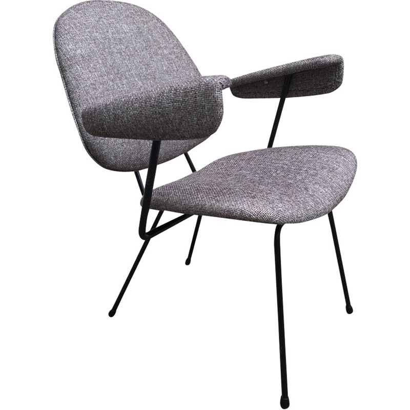 Pair of grey metal and fabric armchairs by Willem GISPEN - 1950s