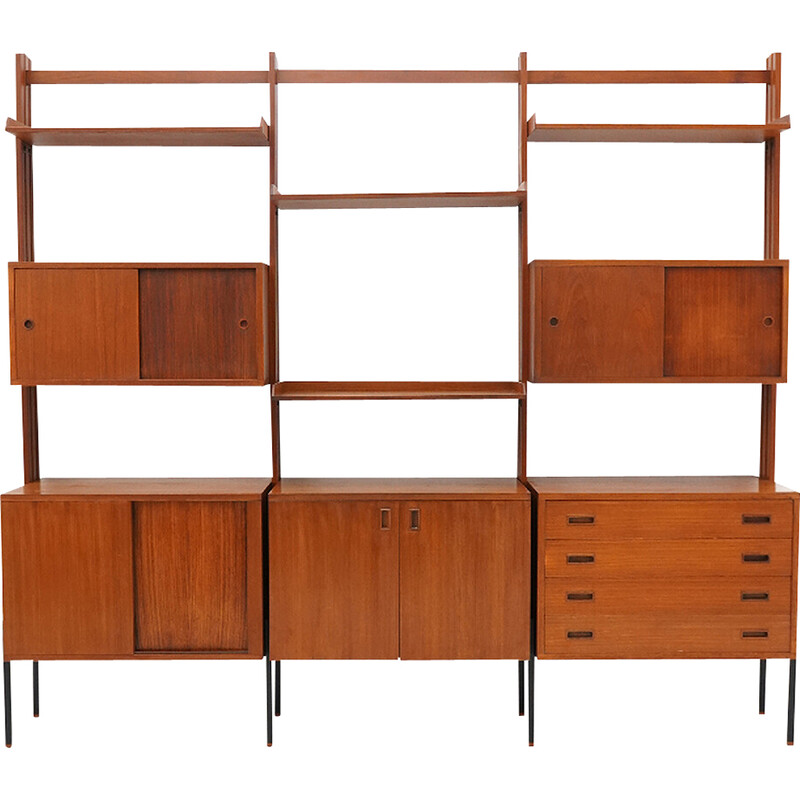 Vintage bookcase in metal and solid wood, Italy 1960