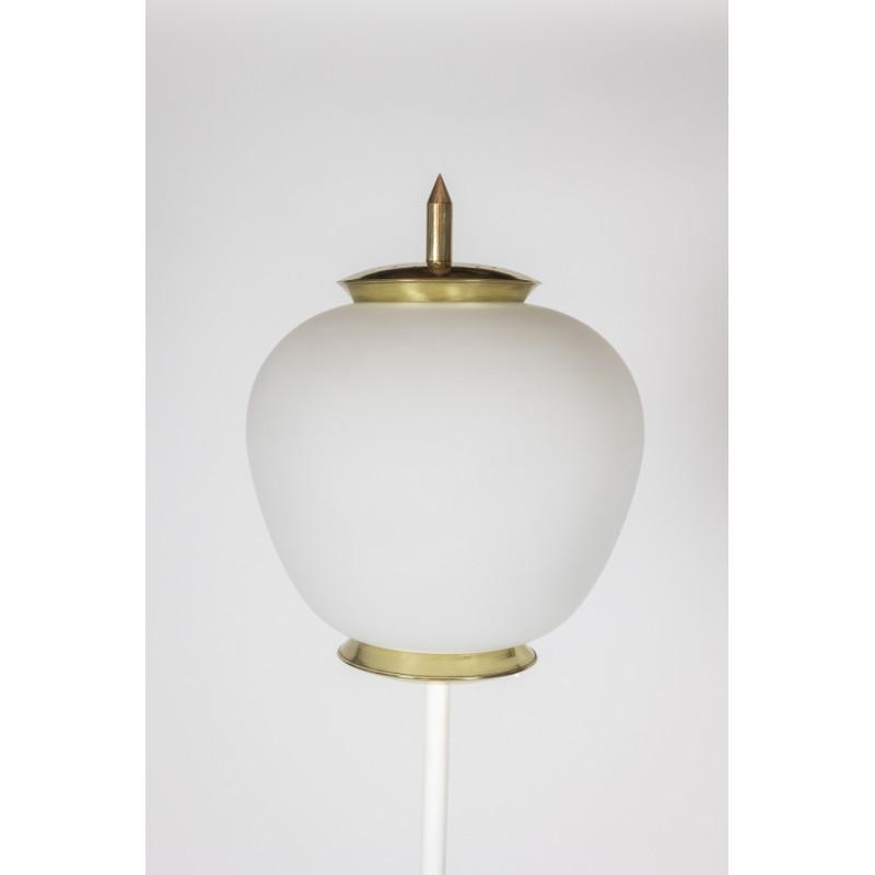 Vintage floor lamp in opaline and golden brass, Italy 1950