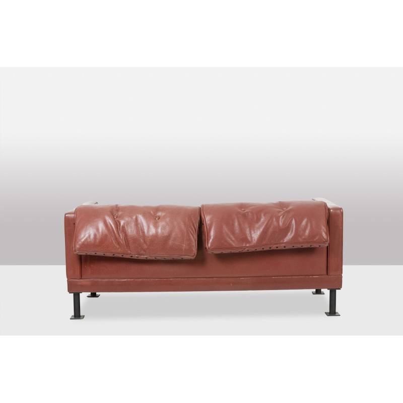 Vintage 3-Sitzer-Sofa "Orwell" rechteckig in Leder von Christian Duc, Frankreich 1983