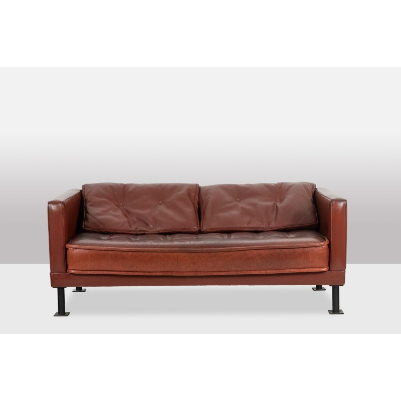 Vintage 3-seater "Orwell" rectangular leather sofa by Christian Duc, France 1983