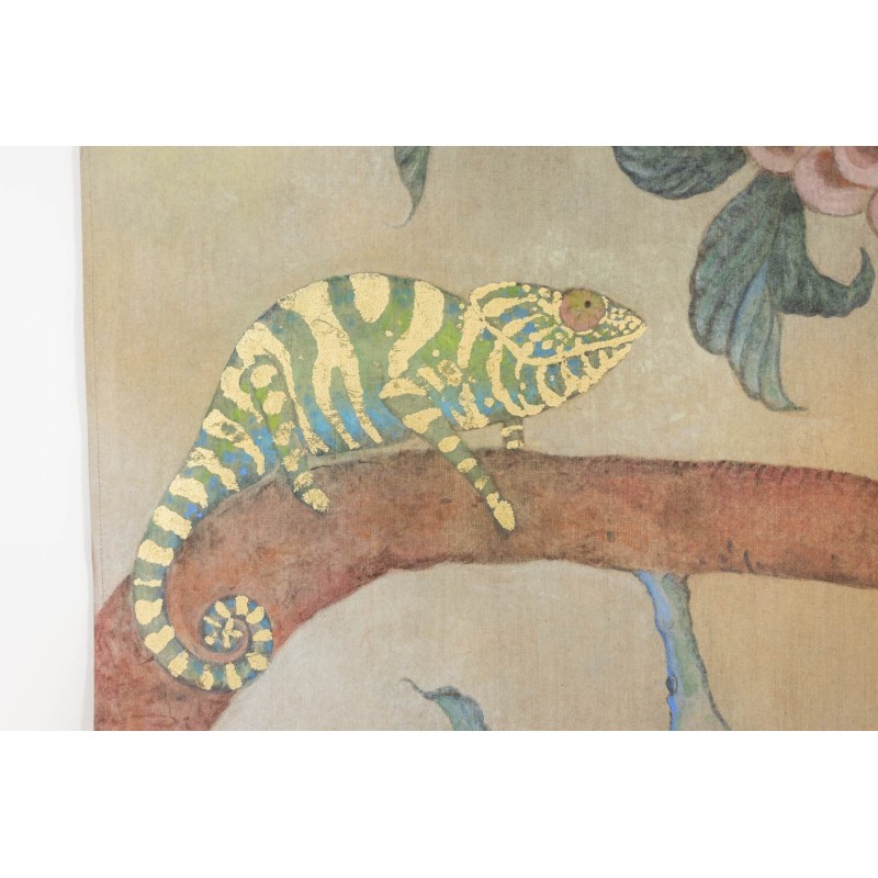 Tableau vintage représentant un caméléon sur une brance