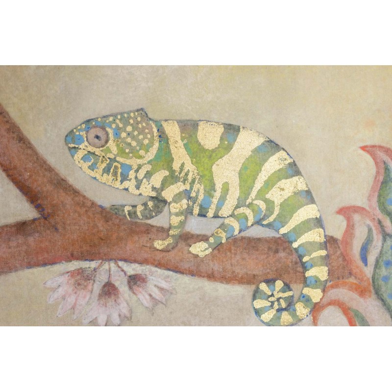 Vintage painting representing a chameleon