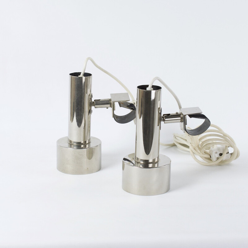 Pair of vintage clip-on spot lamps in nickel-plated chrome for String Shelf