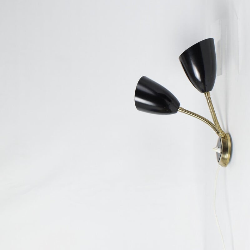 Vintage wall lamp in brass and black lacquered metal, 1950
