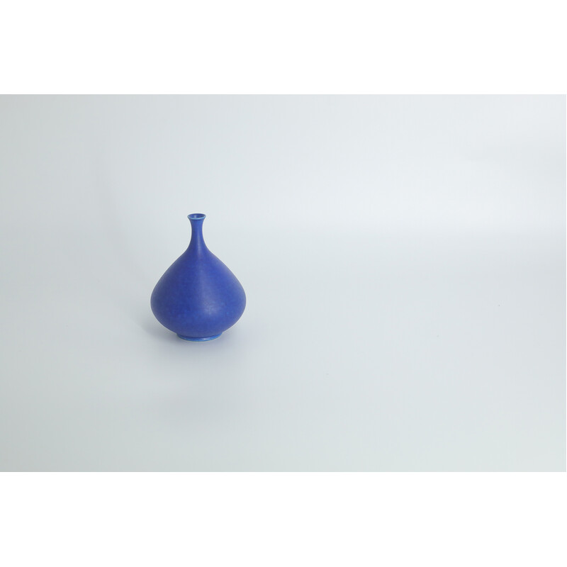 Vintage collectible cobalt stoneware vase by Gunnar Borg for Höganäs Ceramics, Sweden 1960