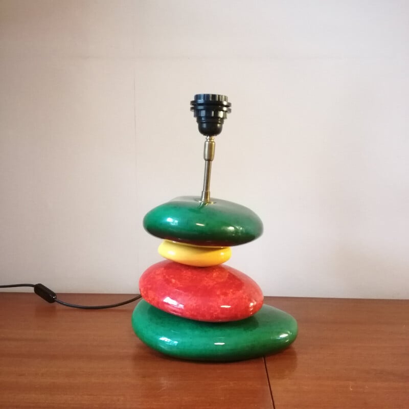 Vintage "Galet" lamp in green and red enamel by François Châtain, France 1970