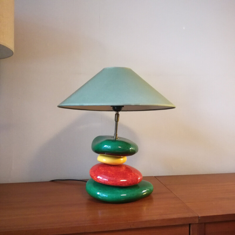 Vintage "Galet" lamp in green and red enamel by François Châtain, France 1970