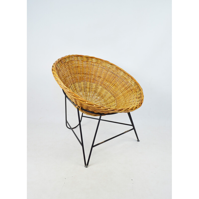 Vintage wicker and metal armchair, 1970