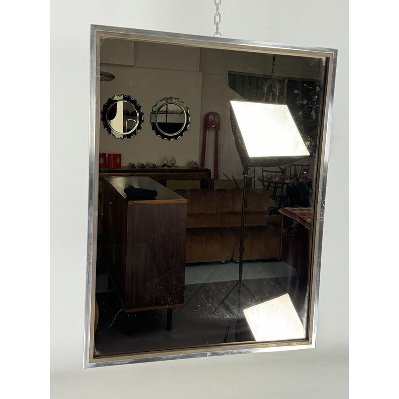 Vintage chrome and brass mirror by Romeo Rega, Italy 1970