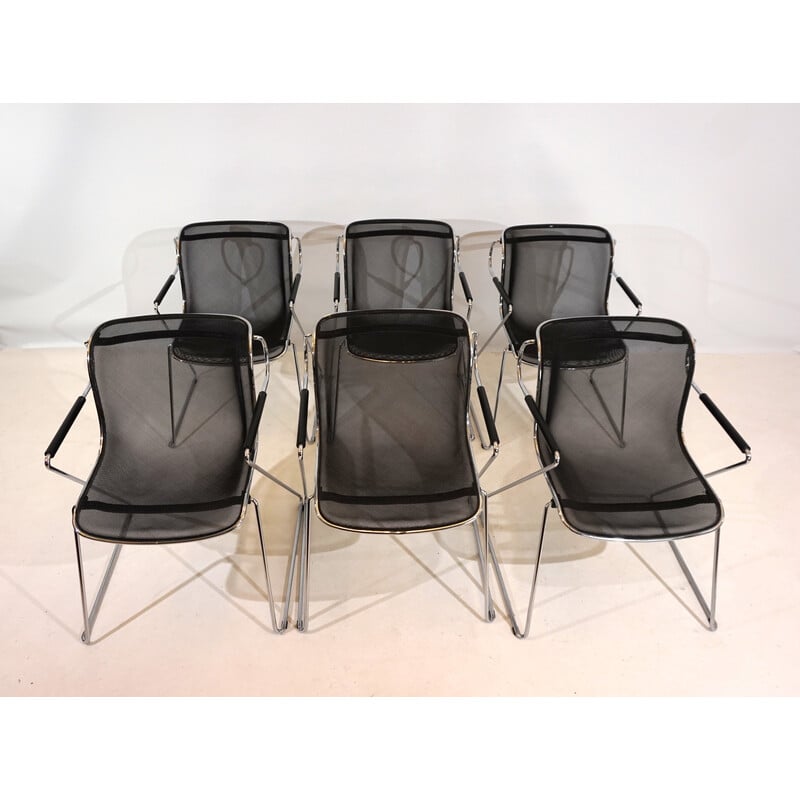 Set of 6 vintage chrome metal dining chairs by Charles Pollock for Castelli, Italy 1982