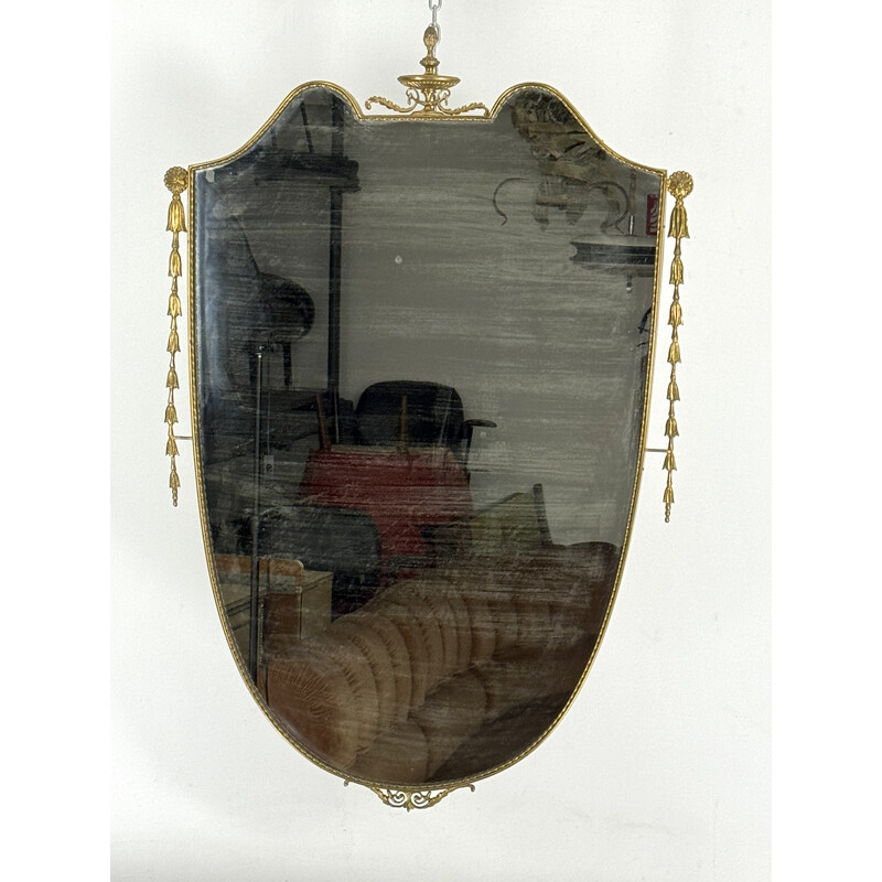 Specchio d'epoca in ottone, Italia 1950