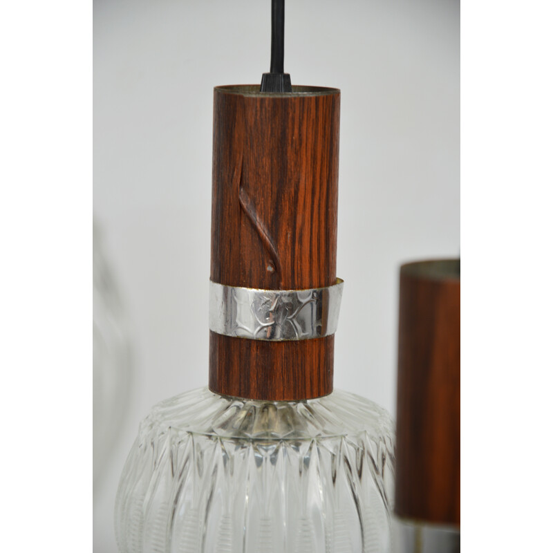 Vintage glass waterfall lamp with 5 light points, 1970