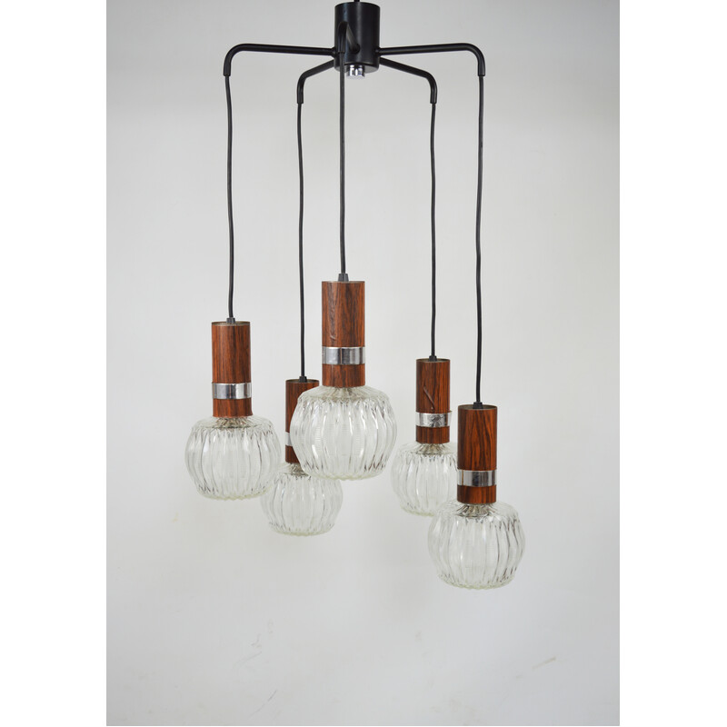 Vintage glass waterfall lamp with 5 light points, 1970