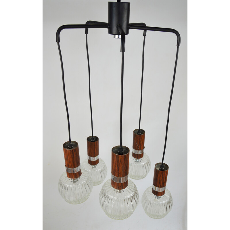 Vintage glass waterfall lamp with 5 light points, 1970