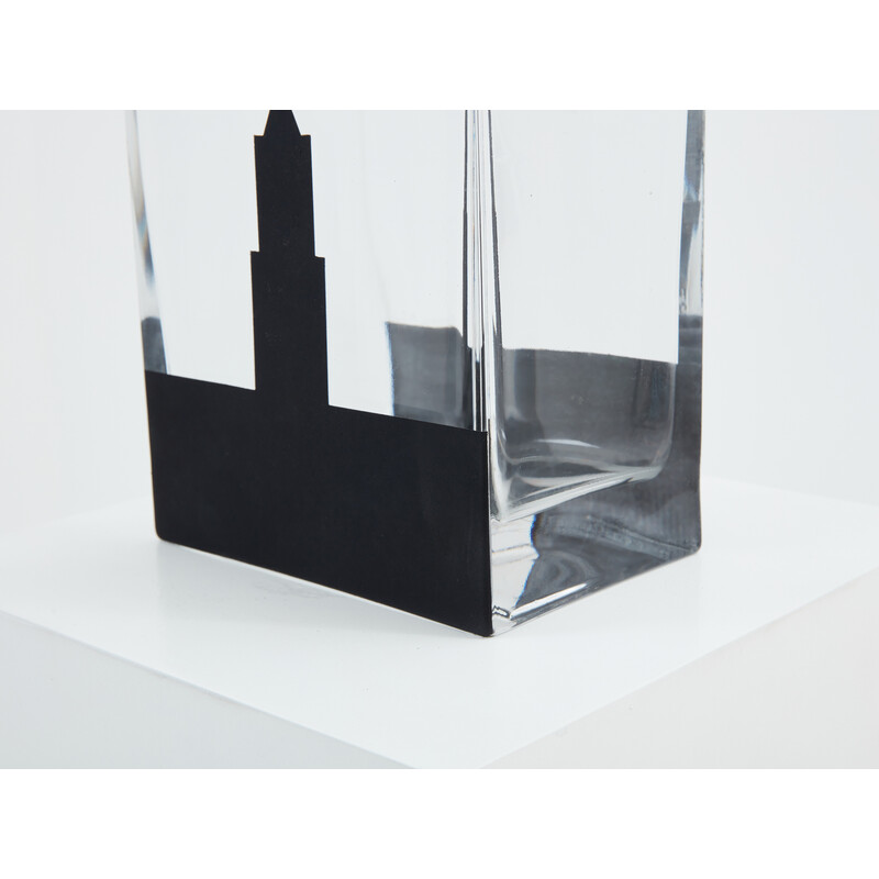 Vase vintage Art Déco en verre transparent et dépoli noir par Anatole Riecke, 1932