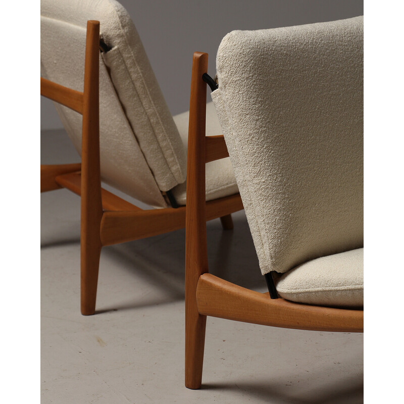 Pair of vintage model 790 armchairs in solid wood and beech by Joseph-André Motte Steiner, 1960