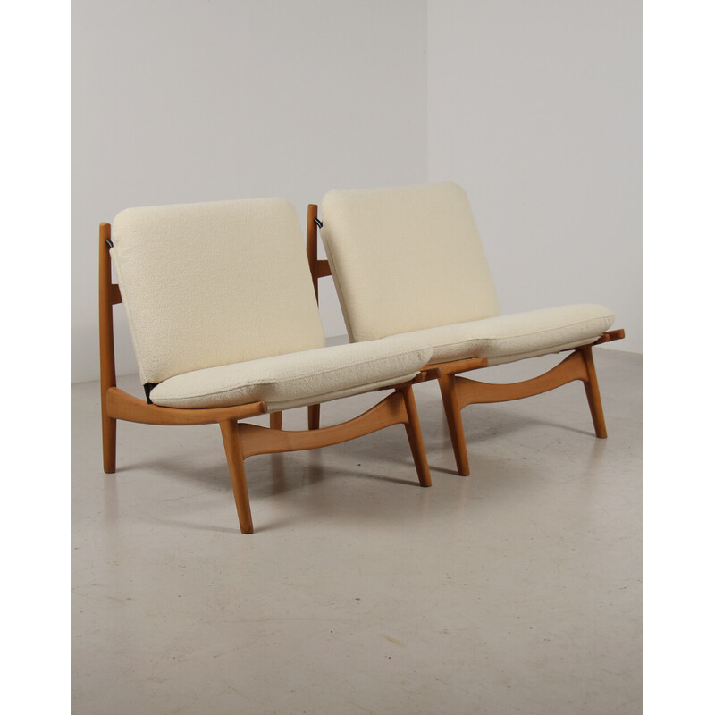 Paire de chauffeuses vintage modèle 790 en en bois massif et hêtre par Joseph-André Motte Steiner, 1960