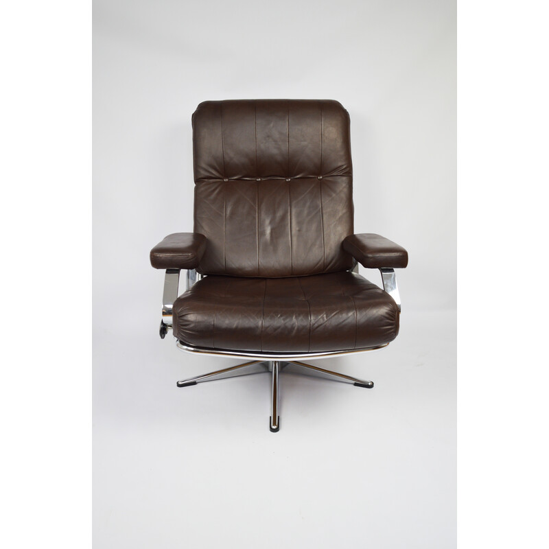 Paire de fauteuils vintage en métal et cuir marron, 1970