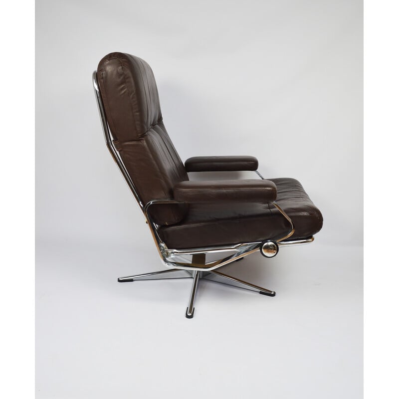 Paire de fauteuils vintage en métal et cuir marron, 1970