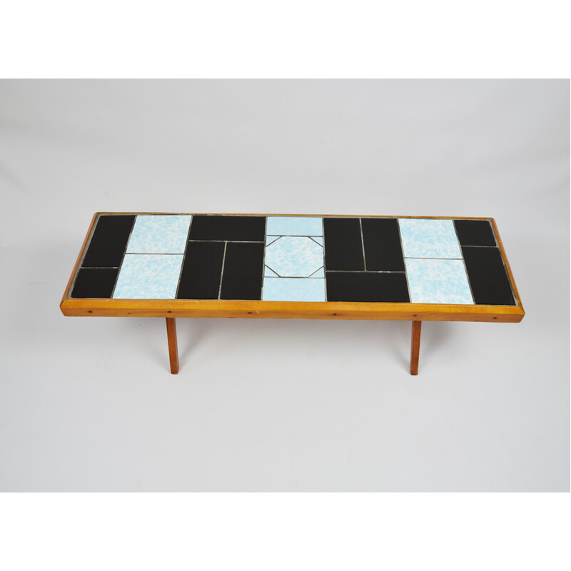 Vintage table with decorative ceramic tiles, 1970