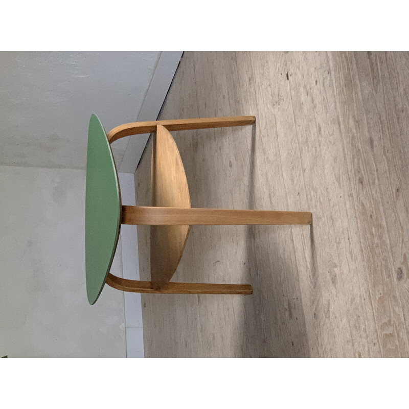 Vintage "Bow wood" tripod coffee table in curved oak and ash by Hugues Steiner, 1950