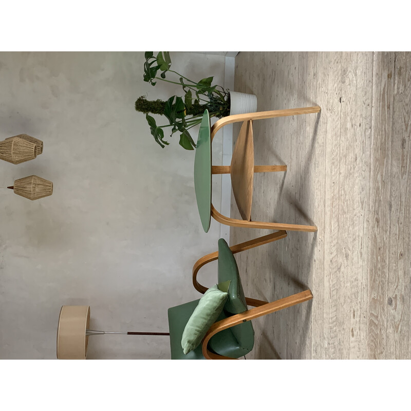 Vintage "Bow wood" tripod coffee table in curved oak and ash by Hugues Steiner, 1950