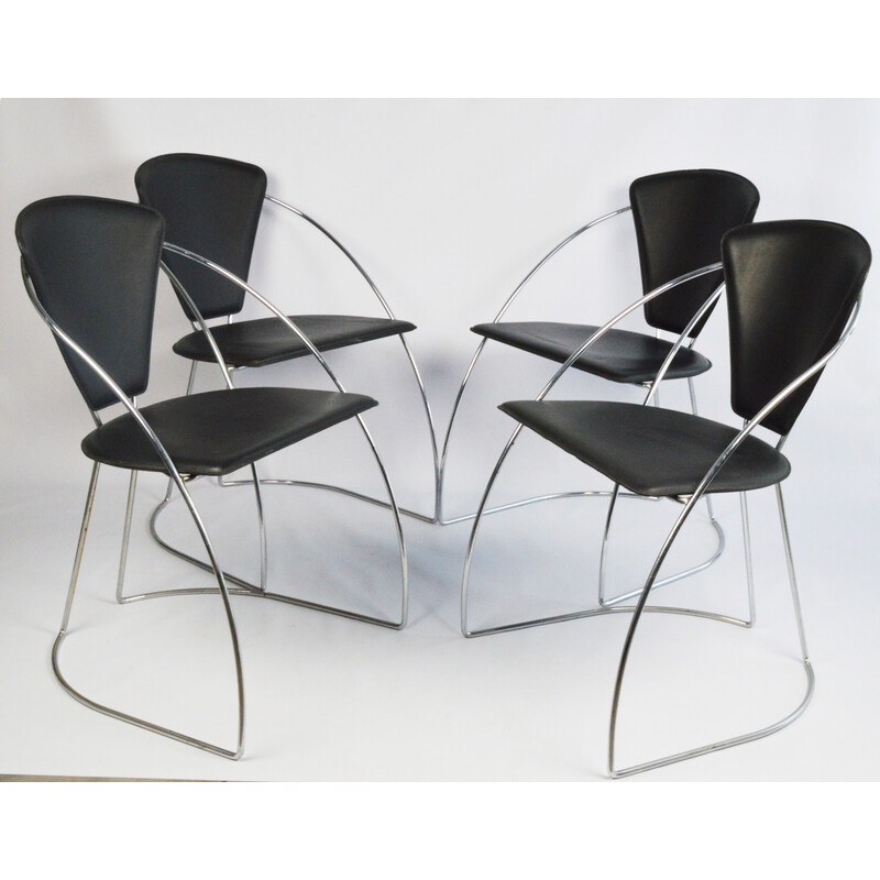 Conjunto de 4 cadeiras vintage em pele para Arrben, Itália 1970