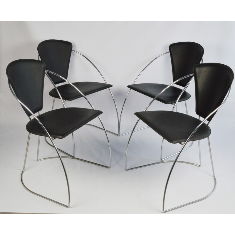 Conjunto de 4 cadeiras vintage em pele para Arrben, Itália 1970