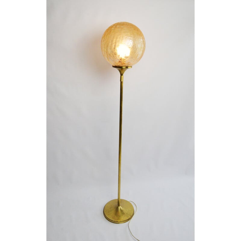 Vintage floor lamp with honey-colored glass shade, 1970