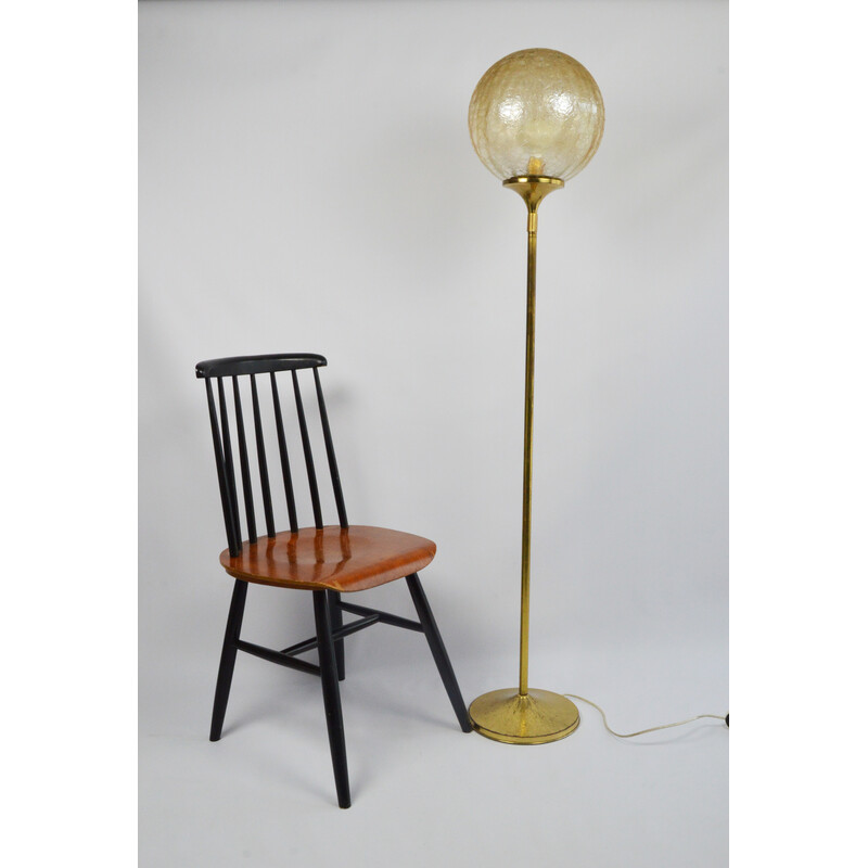 Vintage floor lamp with honey-colored glass shade, 1970