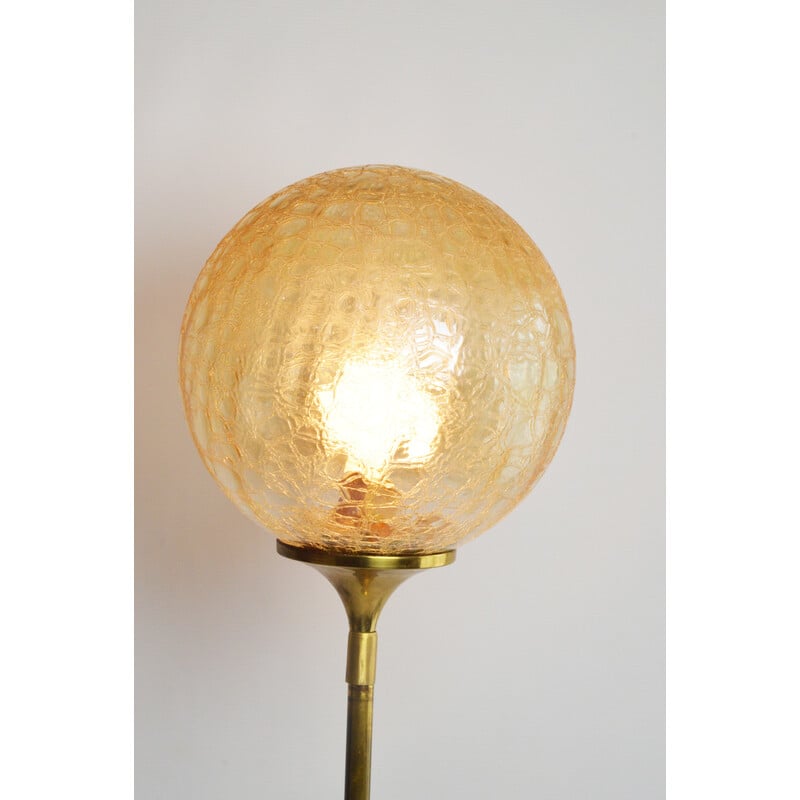 Lampadaire vintage avec abat-jour en verre couleur miel, 1970