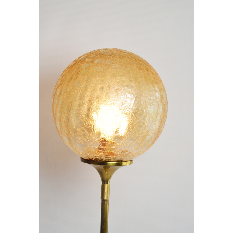 Vintage floor lamp with honey-colored glass shade, 1970
