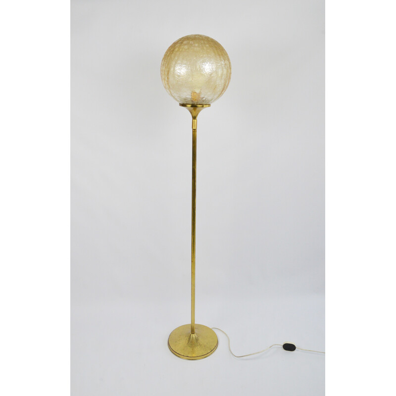 Vintage floor lamp with honey-colored glass shade, 1970