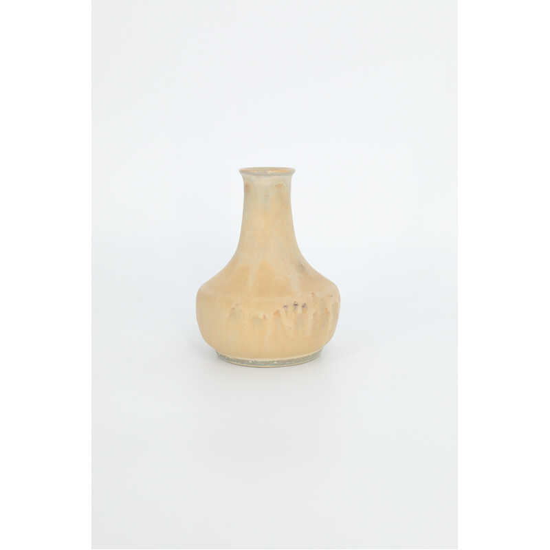 Vase de collection vintage en grès marron sable par Gunnar Borg pour Höganäs Ceramics, Suède 1960