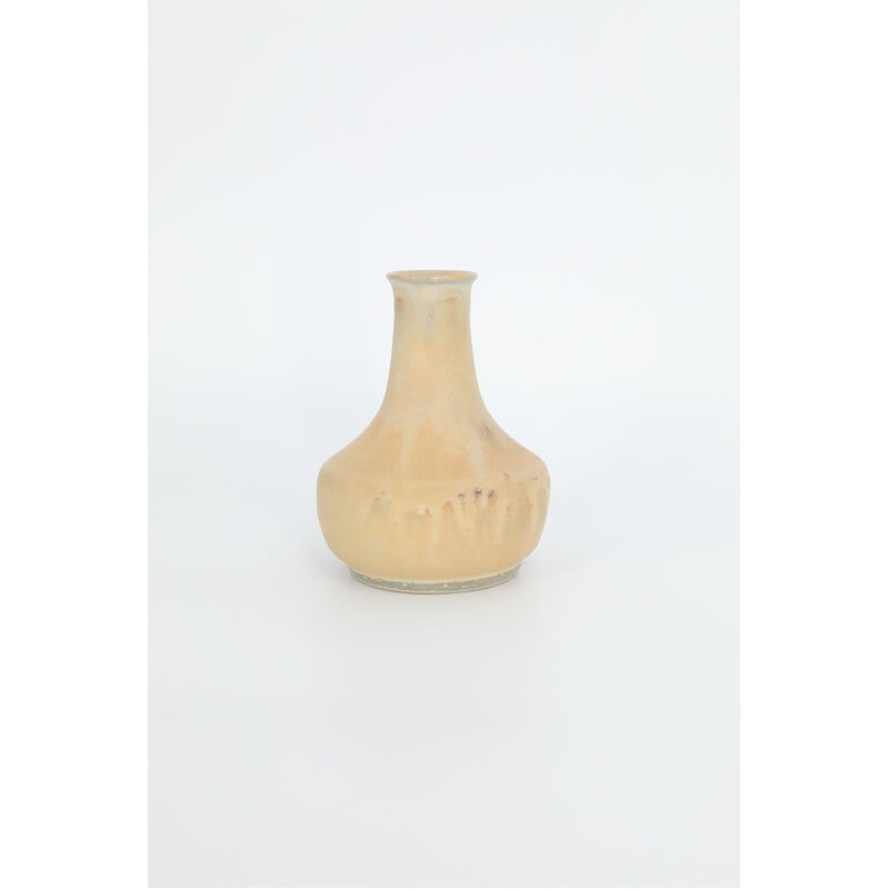 Vintage sand brown stoneware collectible vase by Gunnar Borg for Höganäs Ceramics, Sweden 1960