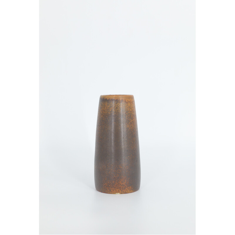 Vintage collectible chocolate stoneware vase by Gunnar Borg for Höganäs Ceramics, Sweden 1960