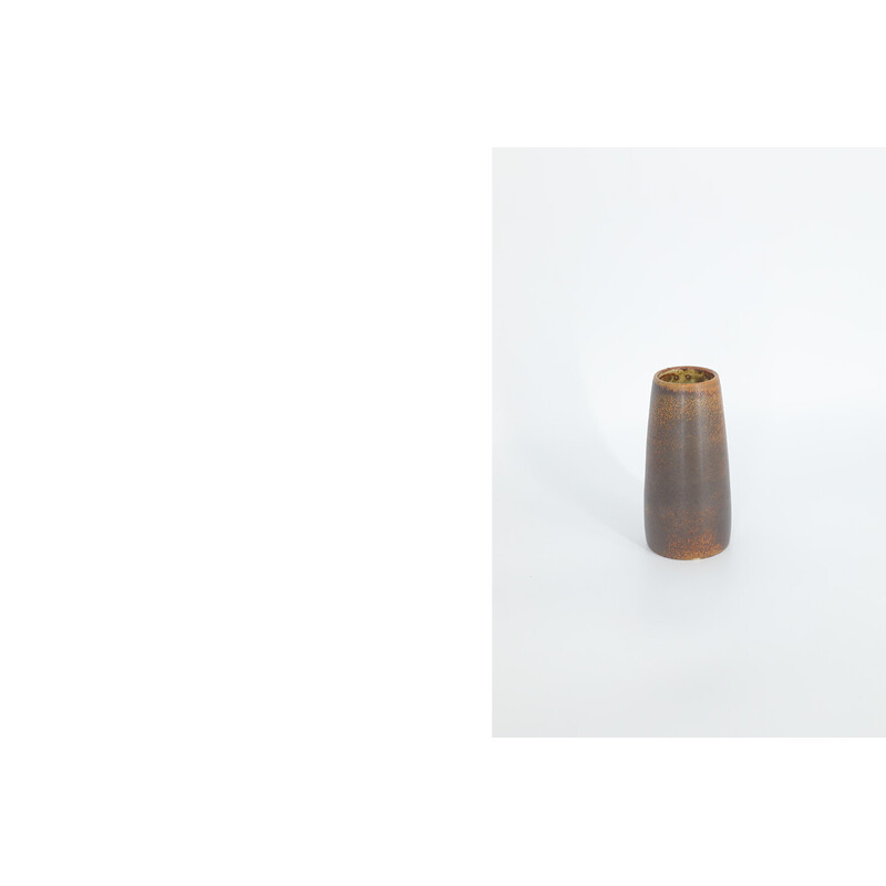 Vintage collectible chocolate stoneware vase by Gunnar Borg for Höganäs Ceramics, Sweden 1960