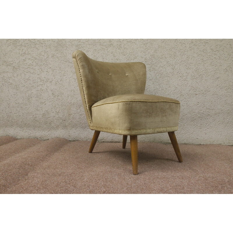 German cocktail chair with beige velvet cover - 1950s