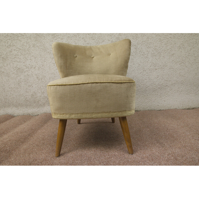 German cocktail chair with beige velvet cover - 1950s