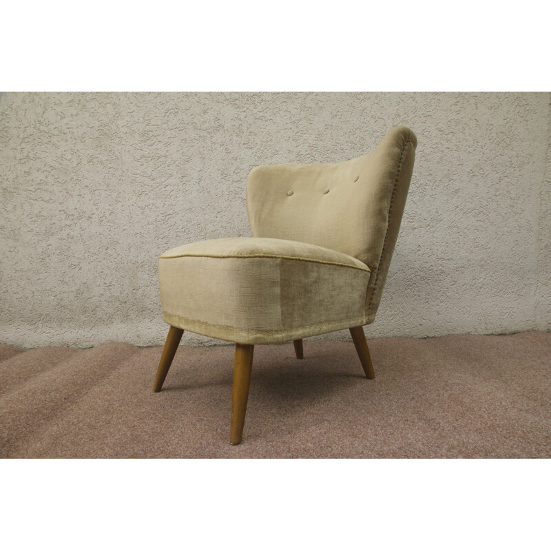 German cocktail chair with beige velvet cover - 1950s