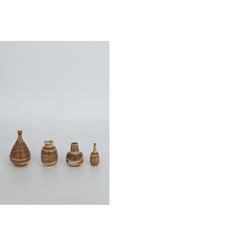 Set of 4 vintage honey stoneware vases by Gunnar Borg for Höganäs Ceramics, Sweden 1960