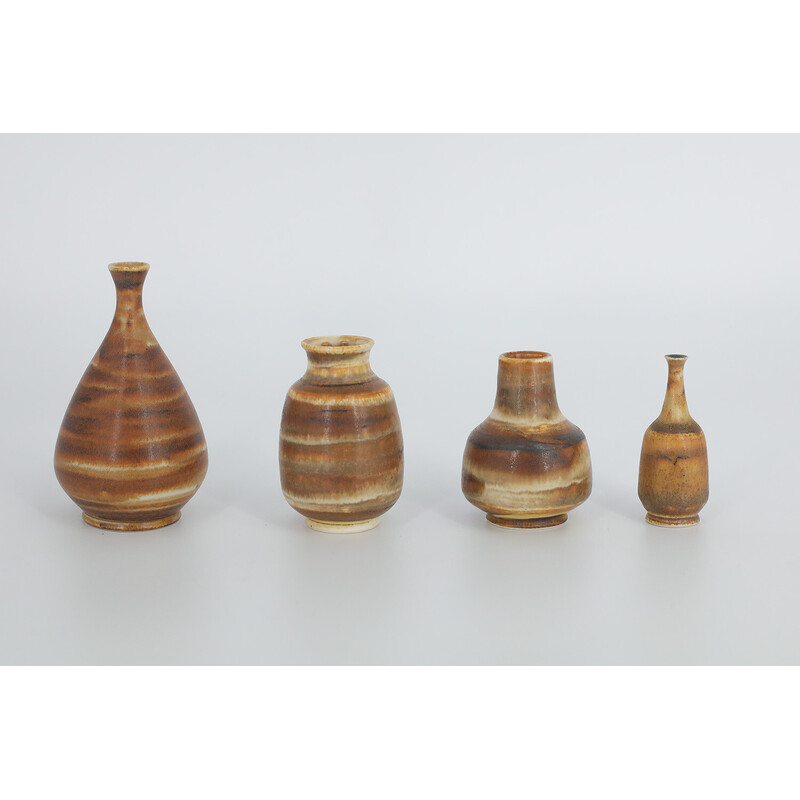 Set of 4 vintage honey stoneware vases by Gunnar Borg for Höganäs Ceramics, Sweden 1960