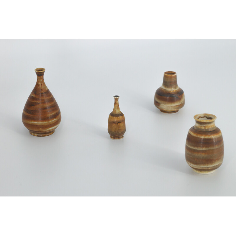 Lot de 4 vases vintage en grès miel par Gunnar Borg pour Höganäs Ceramics, Suède 1960